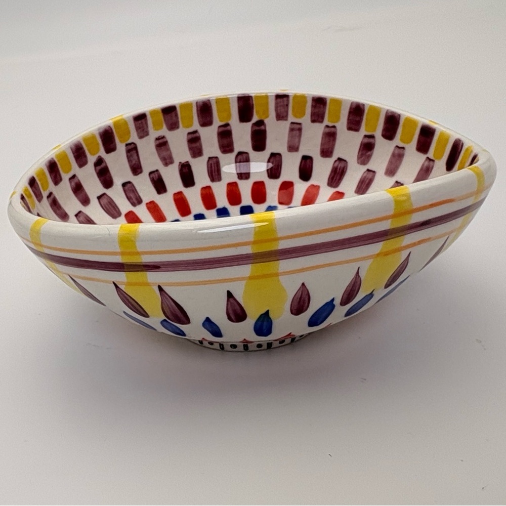 Anthropologie Colorful Ceramic Oval Art Bowl